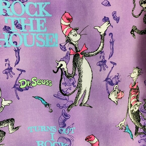 Dr Seuss Scrub Top Size M Cat In Hat Rock Mock Wrap Healthcare EVS Work Uniform - Picture 9 of 15